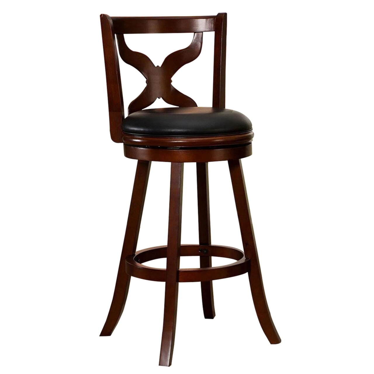 Saltoro Sherpi Splat Back Wooden Swivel Bar Stool with Flared Legs, Brown-